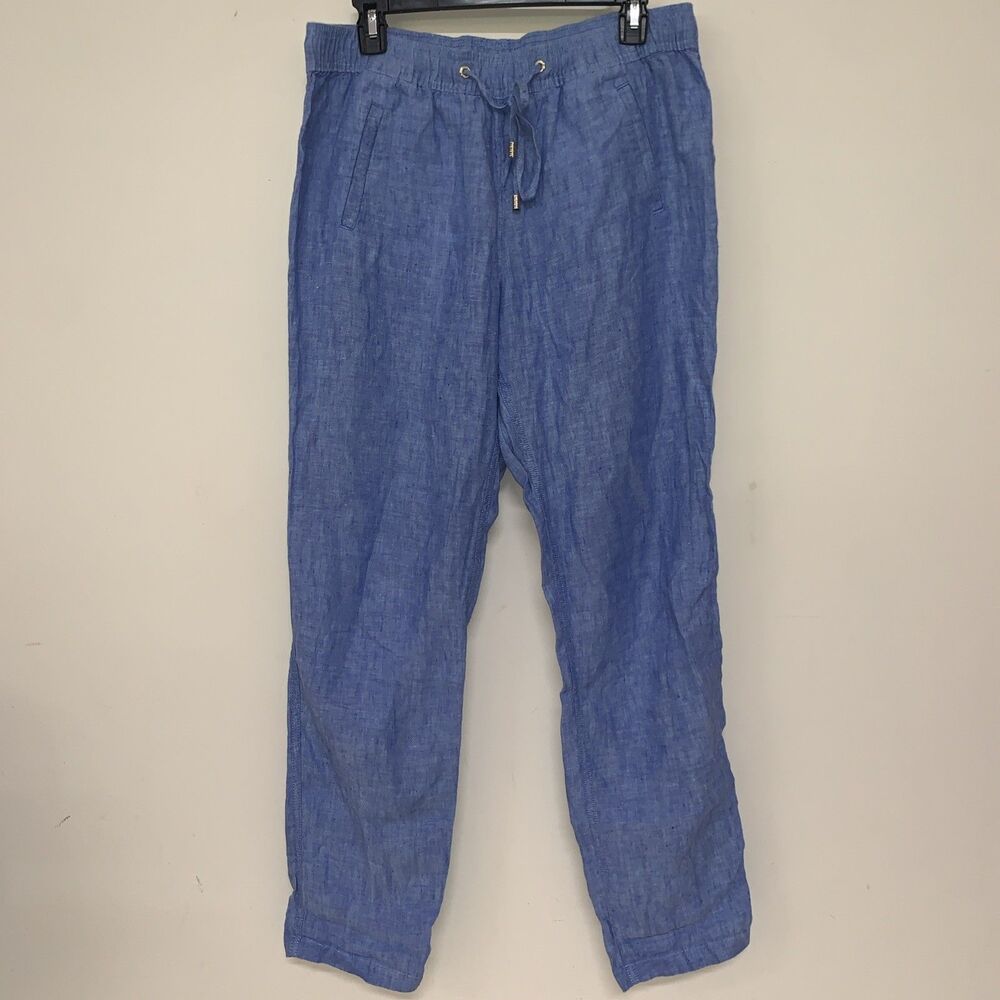 Lilly Pulitzer Women’s Medium Aden Linen Pants Blue Coastal Resort Beach Casual